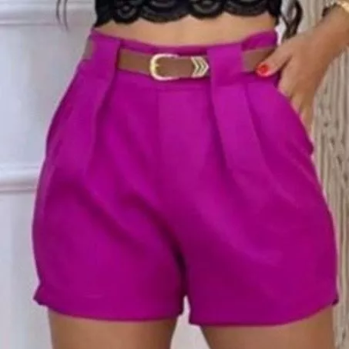 Short Feminino Social Com CINTO e BOLSOS 