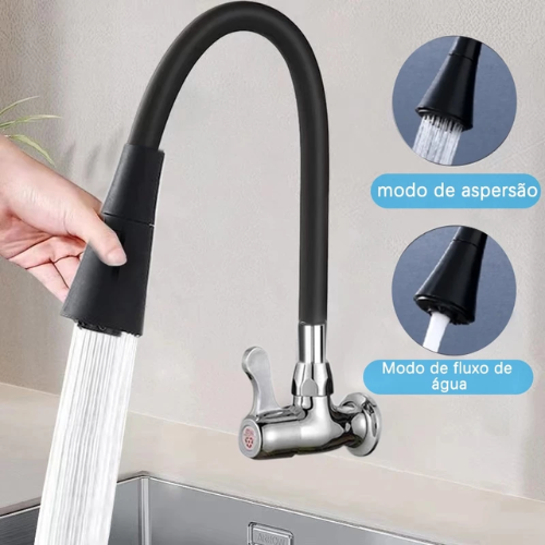 torneira cozinha parede preta flexível Duplo Jato 